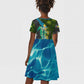 Sea Turtle Sao Tome and Principe Kid Short Sleeve Dress Ocean Tide and Tropical Palm - African Pride