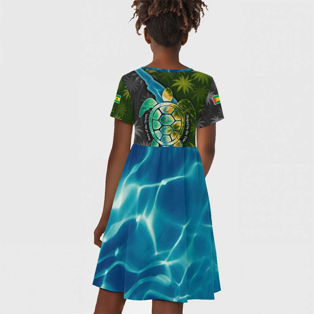 Sea Turtle Sao Tome and Principe Kid Short Sleeve Dress Ocean Tide and Tropical Palm - African Pride