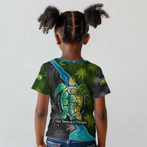 Sea Turtle Sao Tome and Principe Kid T shirt Ocean Tide and Tropical Palm - African Pride