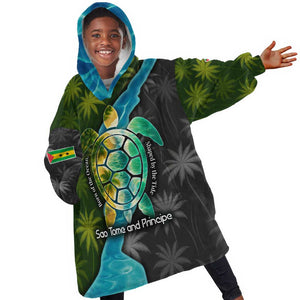 Sea Turtle Sao Tome and Principe Kid Wearable Blanket Hoodie Ocean Tide and Tropical Palm - African Pride