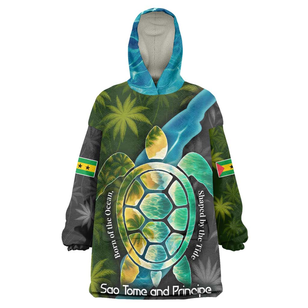 Sea Turtle Sao Tome and Principe Kid Wearable Blanket Hoodie Ocean Tide and Tropical Palm - African Pride