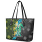 Sea Turtle Sao Tome and Principe Leather Tote Bag Ocean Tide and Tropical Palm - African Pride