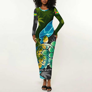 Sea Turtle Sao Tome and Principe Long Sleeve Bodycon Dress Ocean Tide and Tropical Palm - African Pride