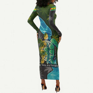 Sea Turtle Sao Tome and Principe Long Sleeve Bodycon Dress Ocean Tide and Tropical Palm - African Pride