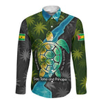 Sea Turtle Sao Tome and Principe Long Sleeve Button Shirt Ocean Tide and Tropical Palm - African Pride