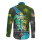 Sea Turtle Sao Tome and Principe Long Sleeve Button Shirt Ocean Tide and Tropical Palm - African Pride