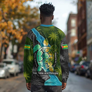Sea Turtle Sao Tome and Principe Long Sleeve Shirt Ocean Tide and Tropical Palm - African Pride