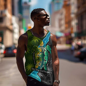 Sea Turtle Sao Tome and Principe Men Tank Top Ocean Tide and Tropical Palm - African Pride