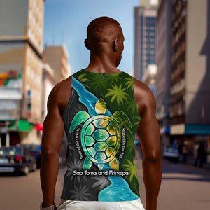Sea Turtle Sao Tome and Principe Men Tank Top Ocean Tide and Tropical Palm - African Pride