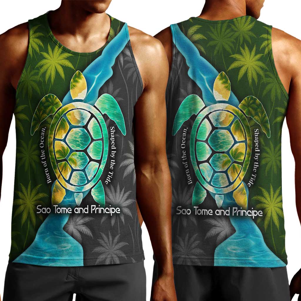 Sea Turtle Sao Tome and Principe Men Tank Top Ocean Tide and Tropical Palm - African Pride