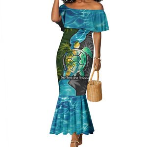 Sea Turtle Sao Tome and Principe Mermaid Dress Ocean Tide and Tropical Palm - African Pride