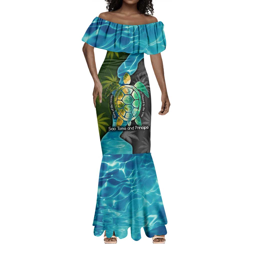 Sea Turtle Sao Tome and Principe Mermaid Dress Ocean Tide and Tropical Palm - African Pride