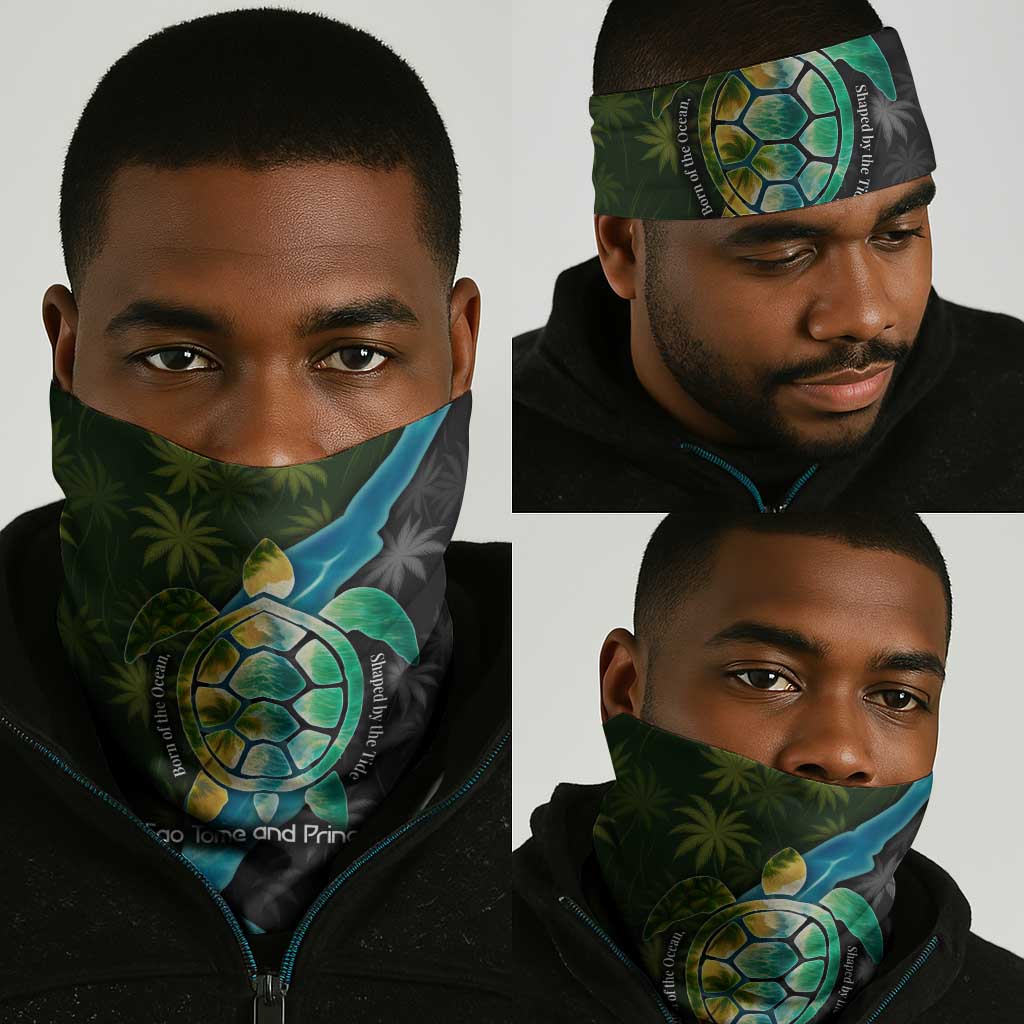 Sea Turtle Sao Tome and Principe Neck Gaiter Ocean Tide and Tropical Palm TS04