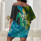 Sea Turtle Sao Tome and Principe Off Shoulder Short Dress Ocean Tide and Tropical Palm - African Pride