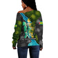Sea Turtle Sao Tome and Principe Off Shoulder Sweater Ocean Tide and Tropical Palm - African Pride