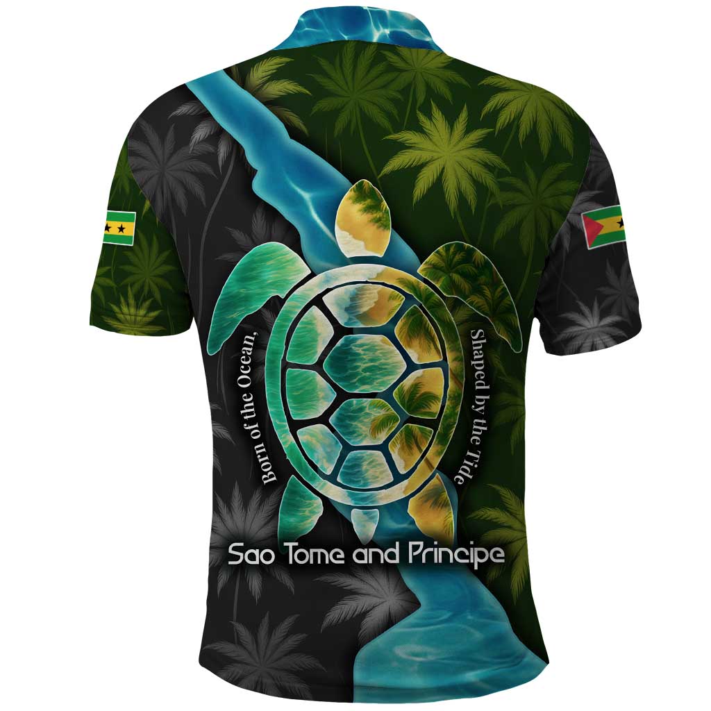 Sea Turtle Sao Tome and Principe Polo Shirt Ocean Tide and Tropical Palm - African Pride