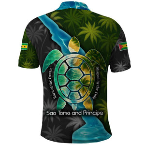 Sea Turtle Sao Tome and Principe Polo Shirt Ocean Tide and Tropical Palm - African Pride