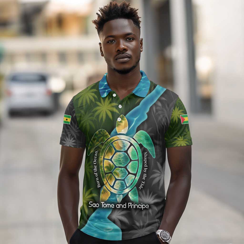 Sea Turtle Sao Tome and Principe Polo Shirt Ocean Tide and Tropical Palm - African Pride