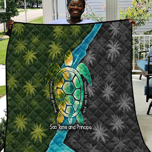 Sea Turtle Sao Tome and Principe Quilt Ocean Tide and Tropical Palm - African Pride