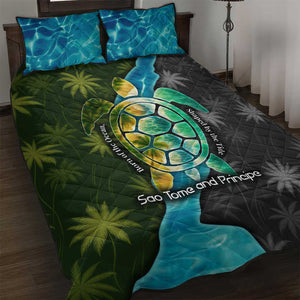 Sea Turtle Sao Tome and Principe Quilt Bed Set Ocean Tide and Tropical Palm - African Pride