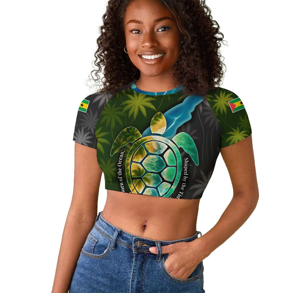 Sea Turtle Sao Tome and Principe Raglan Cropped T shirt Ocean Tide and Tropical Palm - African Pride