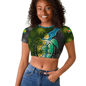 Sea Turtle Sao Tome and Principe Raglan Cropped T shirt Ocean Tide and Tropical Palm - African Pride