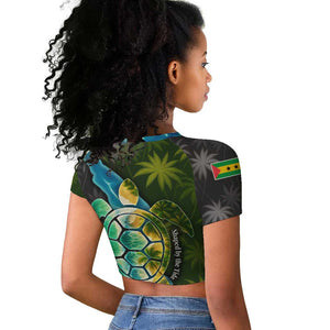 Sea Turtle Sao Tome and Principe Raglan Cropped T shirt Ocean Tide and Tropical Palm - African Pride