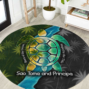 Sea Turtle Sao Tome and Principe Round Carpet Ocean Tide and Tropical Palm - African Pride