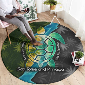 Sea Turtle Sao Tome and Principe Round Carpet Ocean Tide and Tropical Palm - African Pride