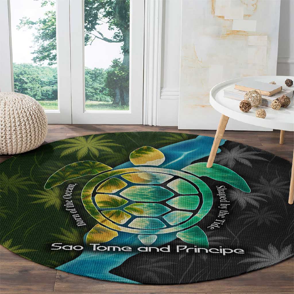 Sea Turtle Sao Tome and Principe Round Carpet Ocean Tide and Tropical Palm - African Pride