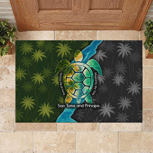 Sea Turtle Sao Tome and Principe Rubber Doormat Ocean Tide and Tropical Palm - African Pride