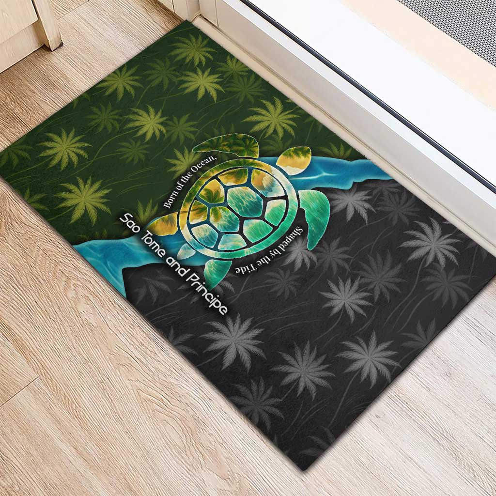 Sea Turtle Sao Tome and Principe Rubber Doormat Ocean Tide and Tropical Palm - African Pride