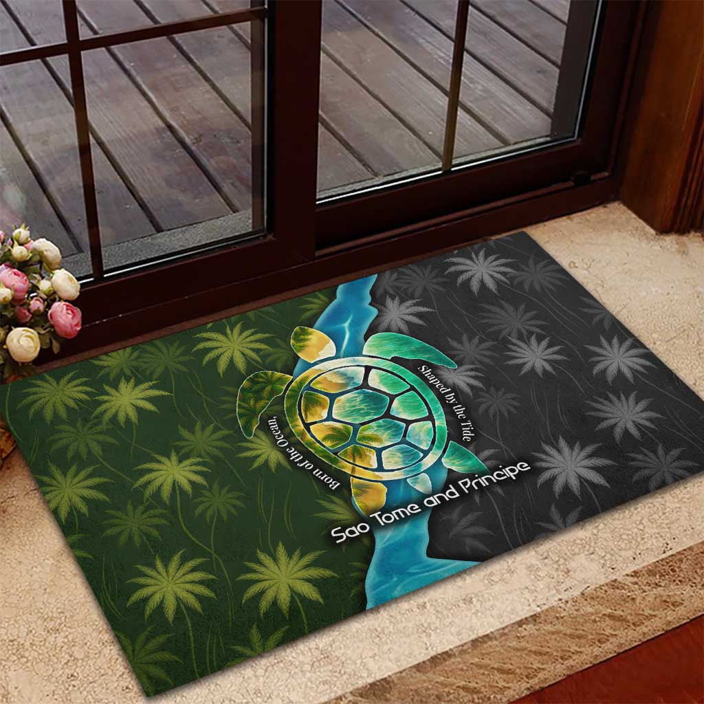 Sea Turtle Sao Tome and Principe Rubber Doormat Ocean Tide and Tropical Palm - African Pride