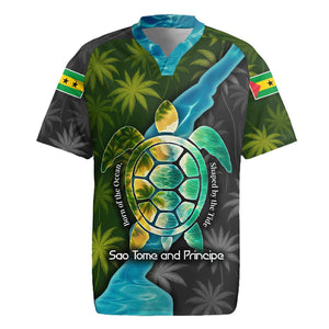 Sea Turtle Sao Tome and Principe Rugby Jersey Ocean Tide and Tropical Palm - African Pride