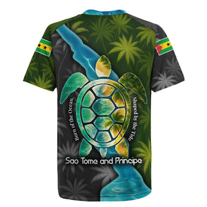 Sea Turtle Sao Tome and Principe Rugby Jersey Ocean Tide and Tropical Palm - African Pride