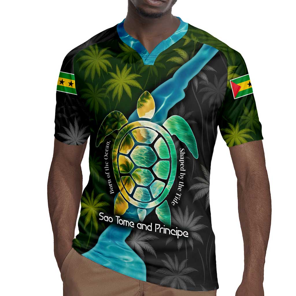 Sea Turtle Sao Tome and Principe Rugby Jersey Ocean Tide and Tropical Palm - African Pride