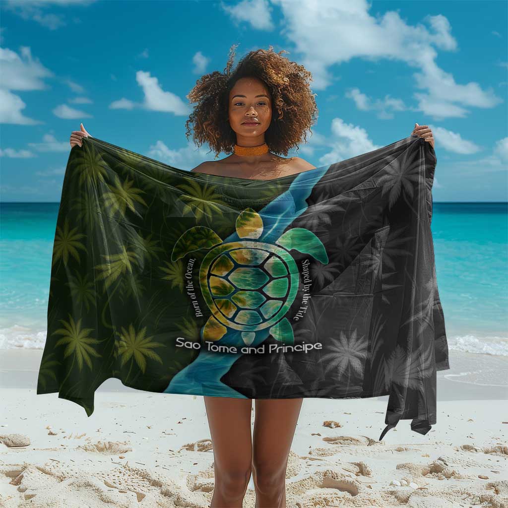 Sea Turtle Sao Tome and Principe Sarong Ocean Tide and Tropical Palm - African Pride