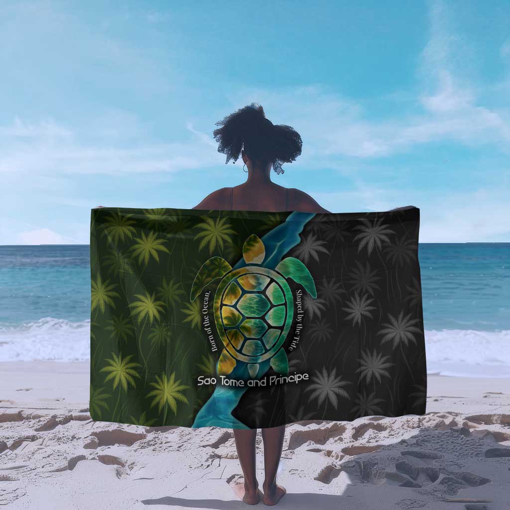 Sea Turtle Sao Tome and Principe Sarong Ocean Tide and Tropical Palm - African Pride