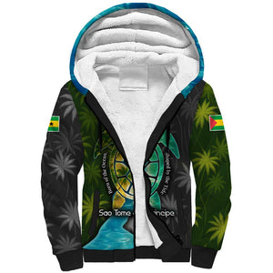 Sea Turtle Sao Tome and Principe Sherpa Hoodie Ocean Tide and Tropical Palm - African Pride