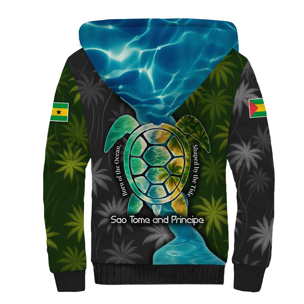 Sea Turtle Sao Tome and Principe Sherpa Hoodie Ocean Tide and Tropical Palm - African Pride
