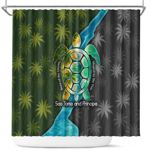 Sea Turtle Sao Tome and Principe Shower Curtain Ocean Tide and Tropical Palm - African Pride