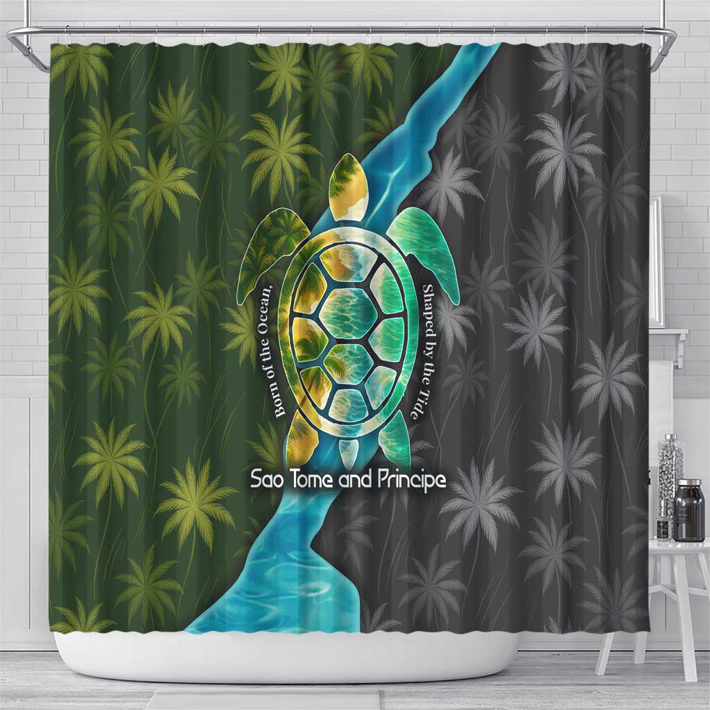 Sea Turtle Sao Tome and Principe Shower Curtain Ocean Tide and Tropical Palm - African Pride