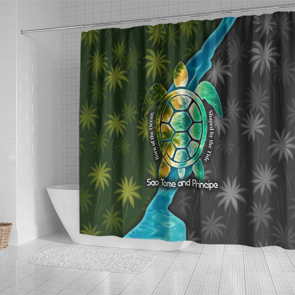 Sea Turtle Sao Tome and Principe Shower Curtain Ocean Tide and Tropical Palm - African Pride