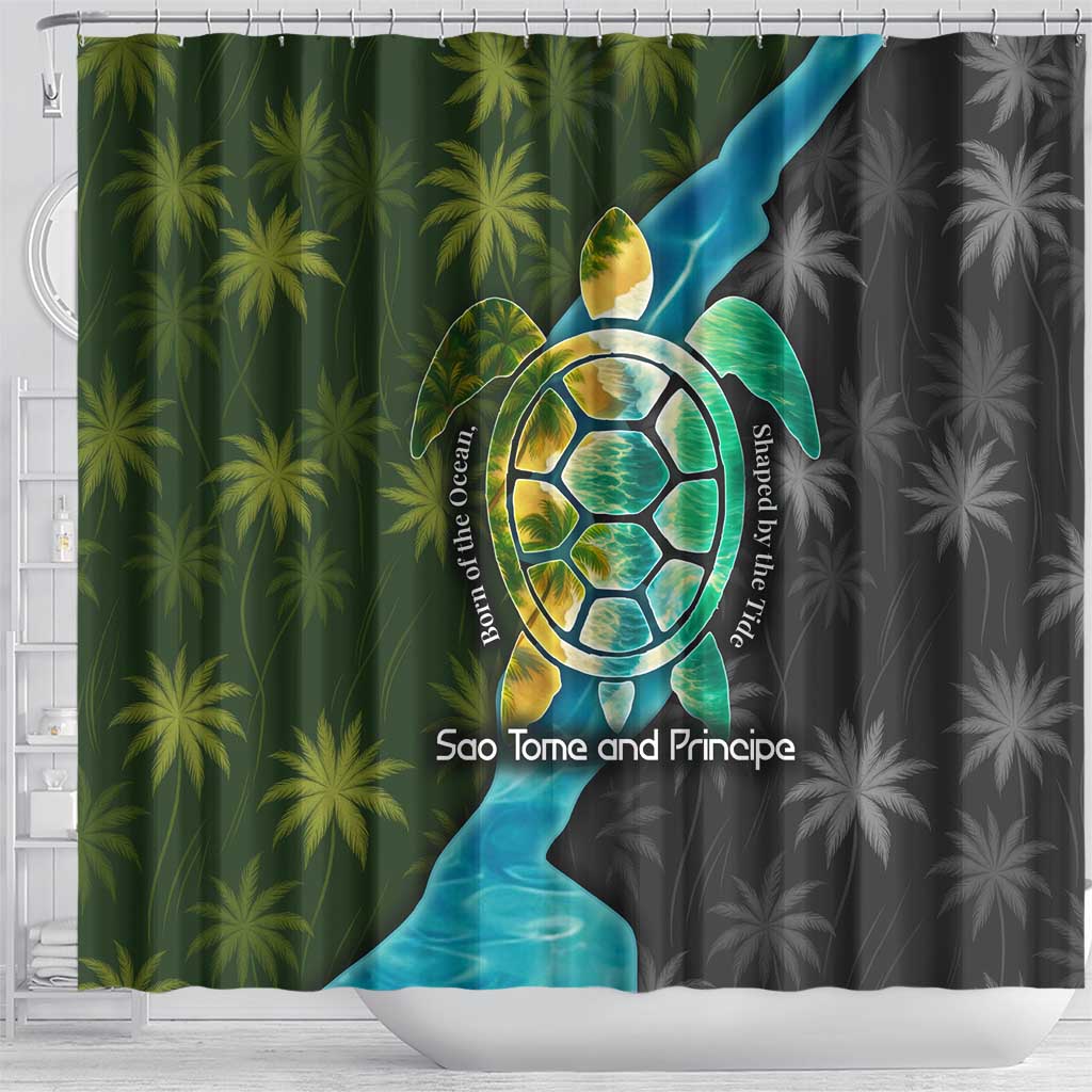 Sea Turtle Sao Tome and Principe Shower Curtain Ocean Tide and Tropical Palm - African Pride