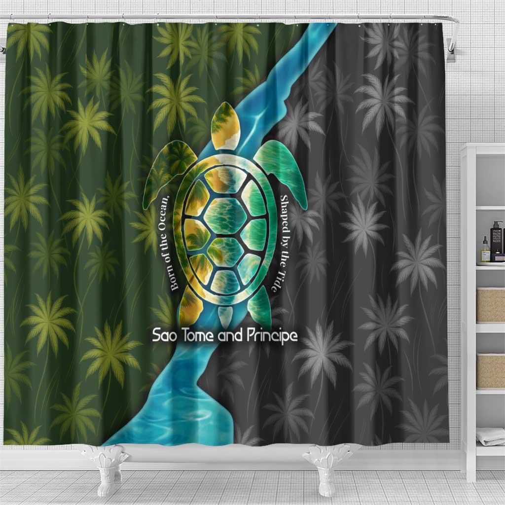 Sea Turtle Sao Tome and Principe Shower Curtain Ocean Tide and Tropical Palm - African Pride