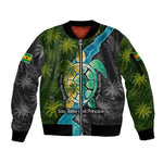 Sea Turtle Sao Tome and Principe Sleeve Zip Bomber Jacket Ocean Tide and Tropical Palm - African Pride