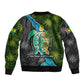 Sea Turtle Sao Tome and Principe Sleeve Zip Bomber Jacket Ocean Tide and Tropical Palm - African Pride