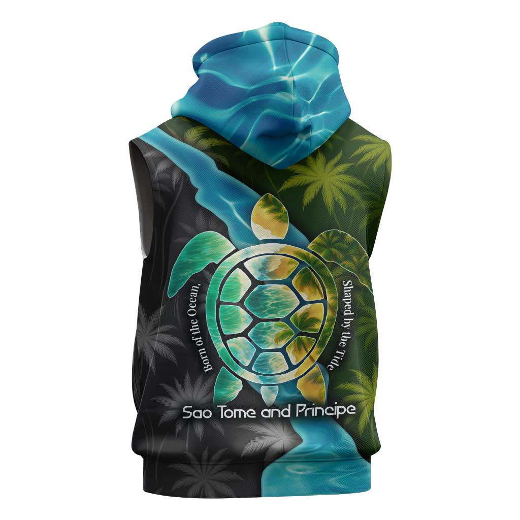 Sea Turtle Sao Tome and Principe Sleeveless Hoodie Ocean Tide and Tropical Palm - African Pride