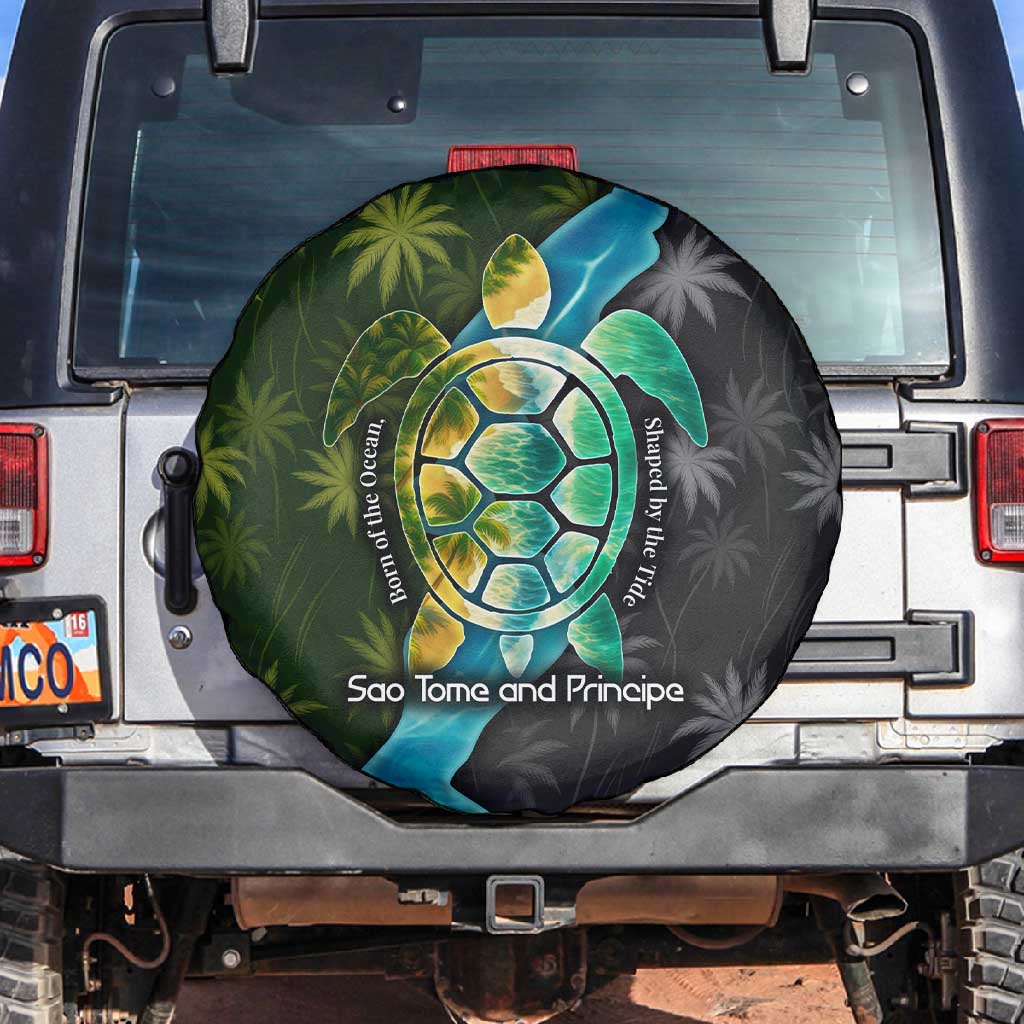 Sea Turtle Sao Tome and Principe Spare Tire Cover Ocean Tide and Tropical Palm - African Pride