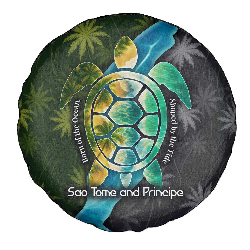 Sea Turtle Sao Tome and Principe Spare Tire Cover Ocean Tide and Tropical Palm - African Pride